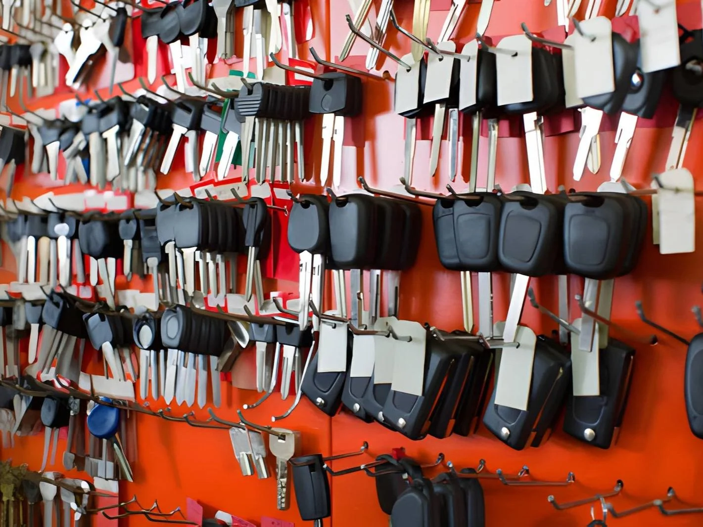 Assortment of car key duplicates at display