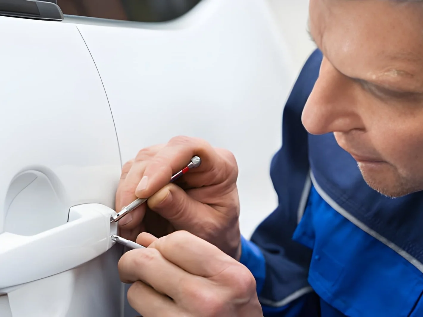 Hand holding lockpicker to open car door 12