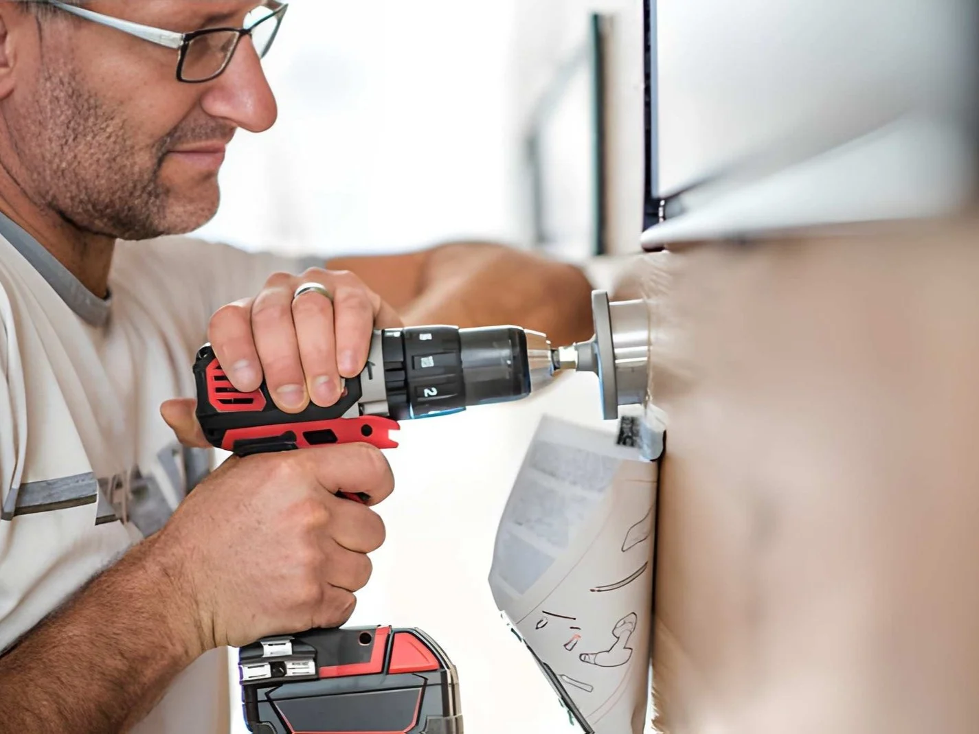 Handyman at work closeup of a handyman drilling