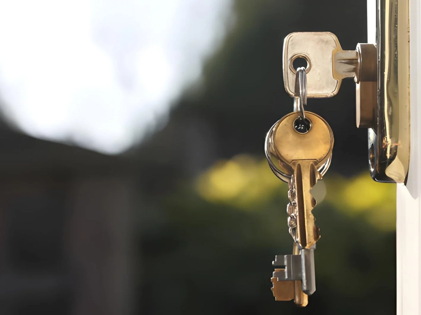 House keys in lock of a door viewed