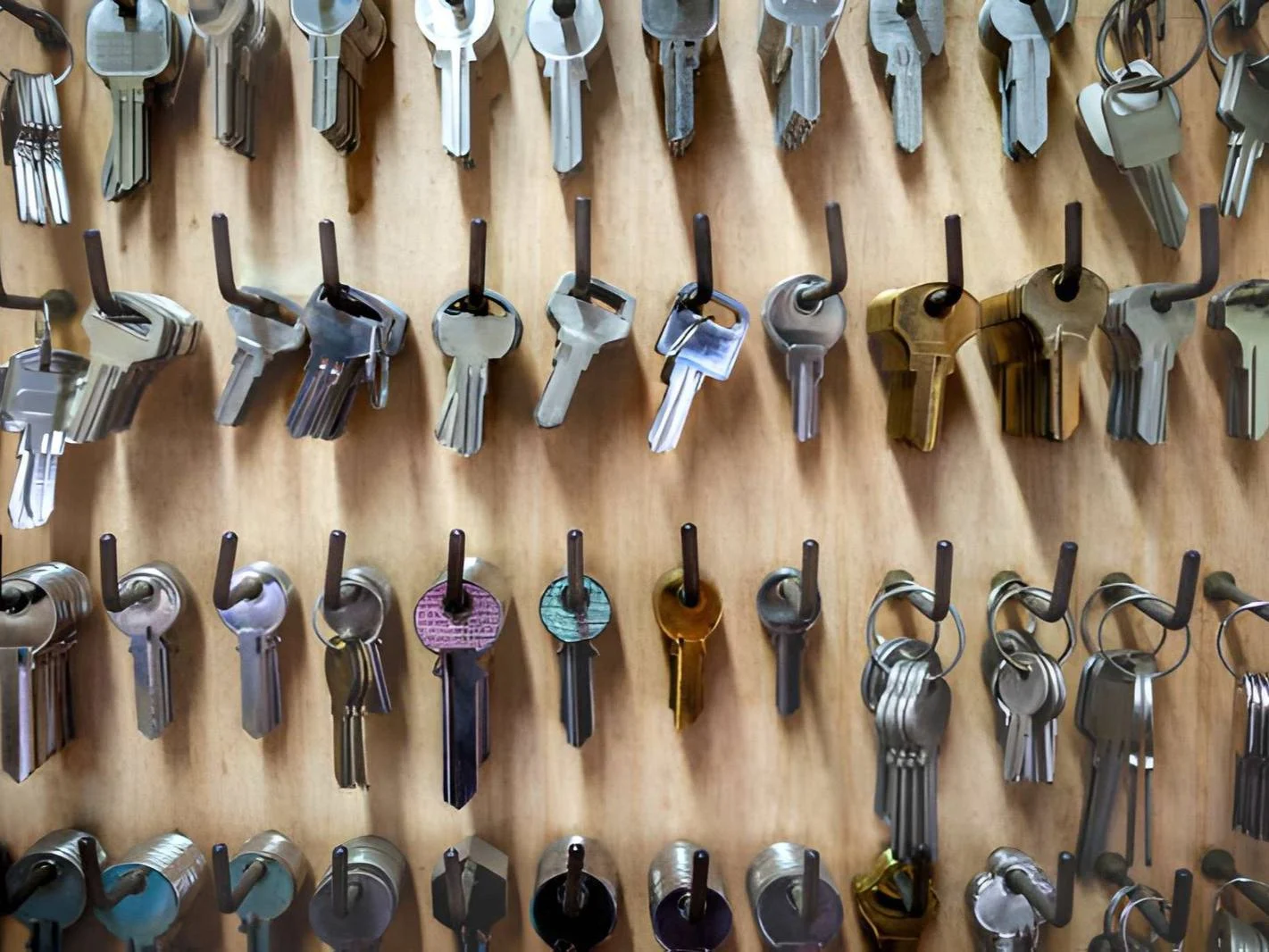 Retail display of blank keys at wall